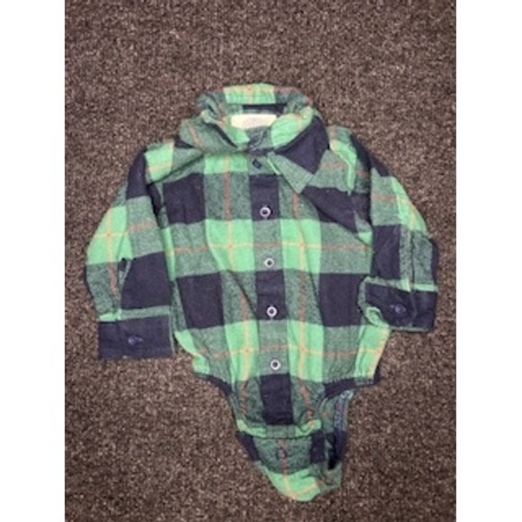 Outdoor Kids Baby Boys Girls Green Navy Plaid Long Sleeve Bodysuit 6 9 Months - Picture 2 of 6